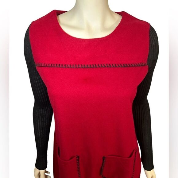 NWT Jinyanzi Soft Red Black Long Sleeve Mini Dress with Pockets Retro Vintage - Picture 7 of 11